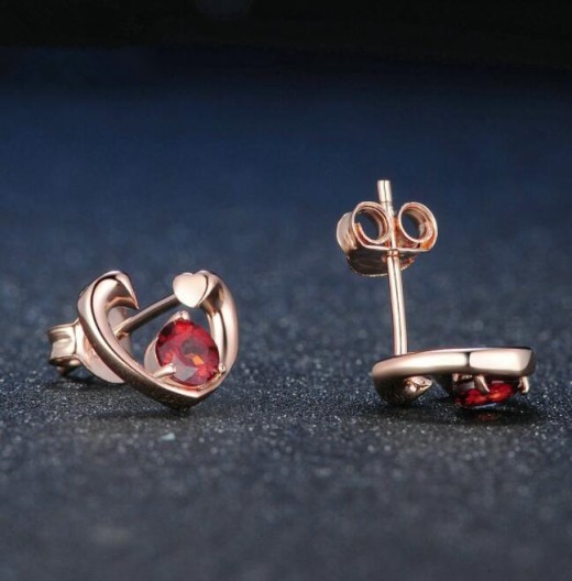 S925 Pure Silver Natural Garnet Rose Gold Stud Earrings