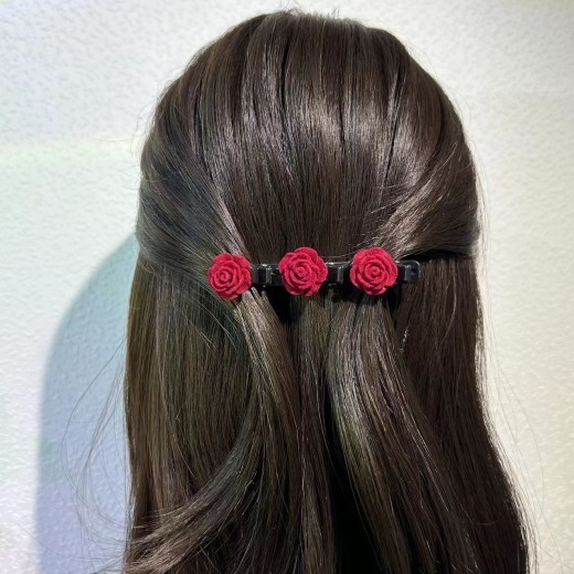 Women's Fashion Vintage Rose Red Flocked Hair Clip