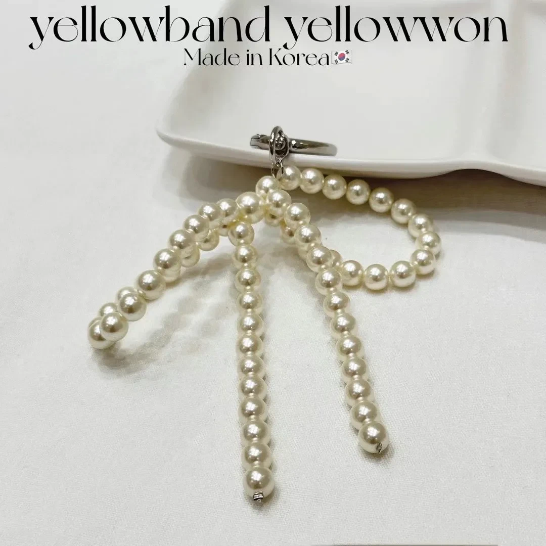 Simple Ins Style Beaded Pearl Bowknot Bag Bag Charm Mobile Phone Charm