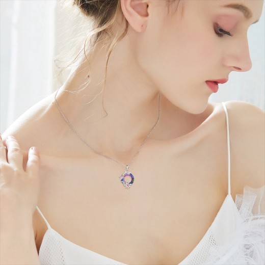 S925 Colorful Crystal Rose Pendant Lucky Wheel Transfer Item Jewelry