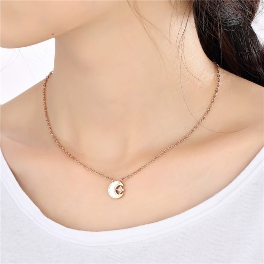 Star And Moon Series Titanium Steel Pendant Rose Gold Clavicle Chain