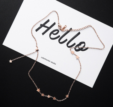 Fashion temperament stars little side fringed titanium steel rose gold clavicle chain