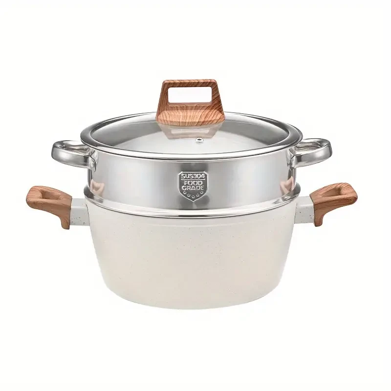 17-Piece Nonstick Cookware Set - Aluminum Kitchen Pots and Pans with Granite Coating, Frying Pans, Sauce Pans, Steamer, and Silicone Utensils