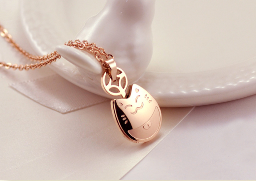 Lucky Little Chinchilla Rose Gold Plated Titanium Steel Necklace