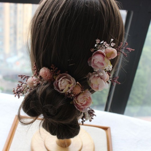 Bride Headwear Dry Flower Rose Three Piece Set Of Stylish Flower Pure Handwoven Hair Accessories