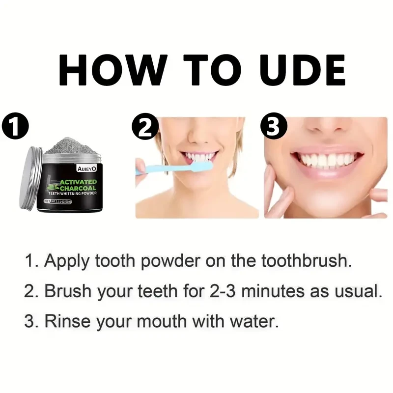 AIJIEYO Activated Charcoal Teeth Whitening Powder - Natural Tooth Polish for Deep Cleaning, Plaque Removal, and Fresh Breath