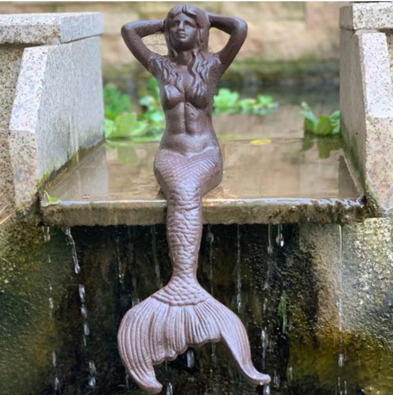 Mermaid Figurines Home Garden Decor Statue Cast Iron