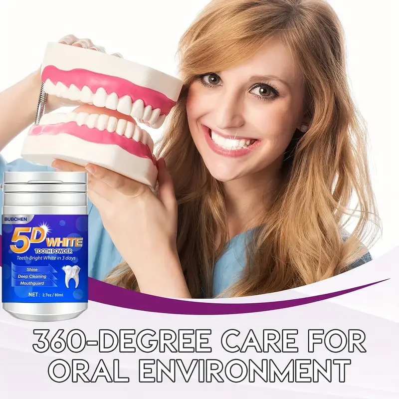 5D White Tooth Powder - Deep Cleaning and Fresh Breath Powder for Oral Health & Hygiene