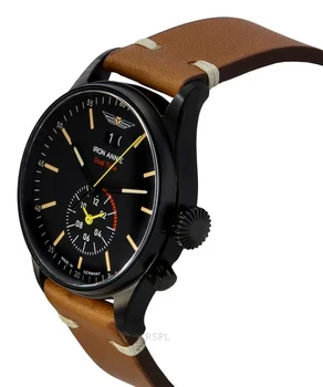 Iron Annie Flight Control Dual Time Leather Strap Black Dial Quartz 51442 Men's Watch