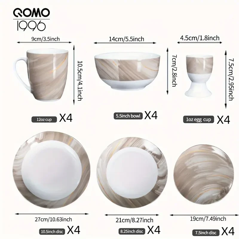 12/24pcs Round Ceramic Dinnerware Sets