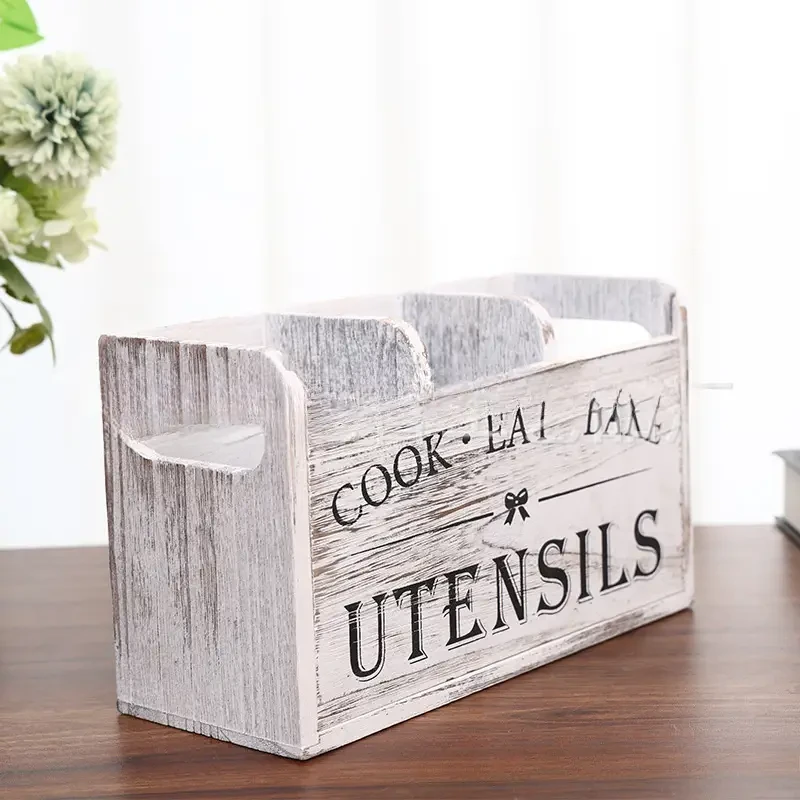 Rustic Wooden Kitchen Utensil Holder