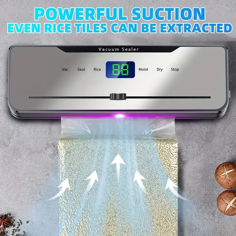 Electric Food Vacuum Sealer Automatic Dry Wet Sealing Packaging Machine With Built-in Cutter+30 Storage Bags