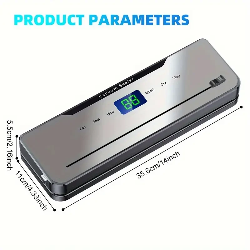 Electric Food Vacuum Sealer Automatic Dry Wet Sealing Packaging Machine With Built-in Cutter+30 Storage Bags