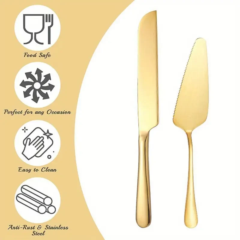 Durable Stainless Steel 2pcs Cake Knife and Spatula Set