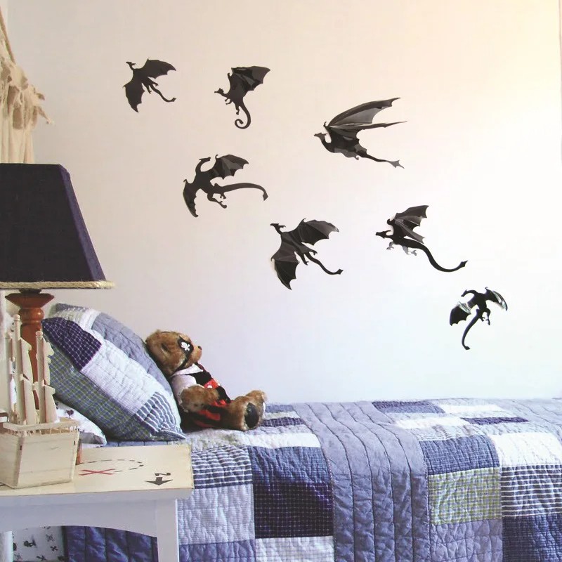 7Pcs/Set Fantasy Halloween Fun Wall Sticker - 3D Dragon Wall Art for Kids Rooms