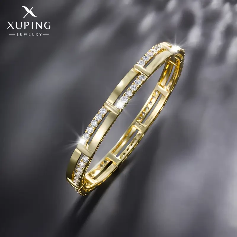 XUPING JEWELRY Luxe Zirconia Inlay Bangle - 14K Golden Plated Copper