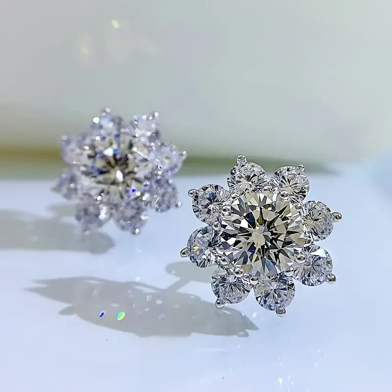 Elegant Sunflower Moissanite Stud Earrings