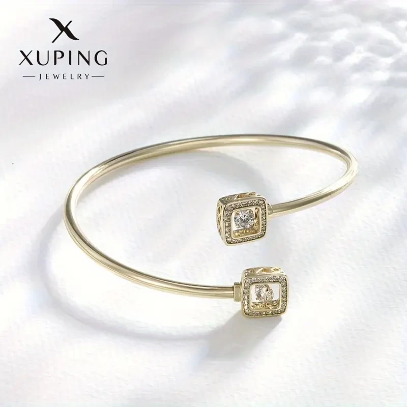 XUPING JEWELry Elegant Golden-Tone Open Cuff Bracelet with Synthetic Zirconia