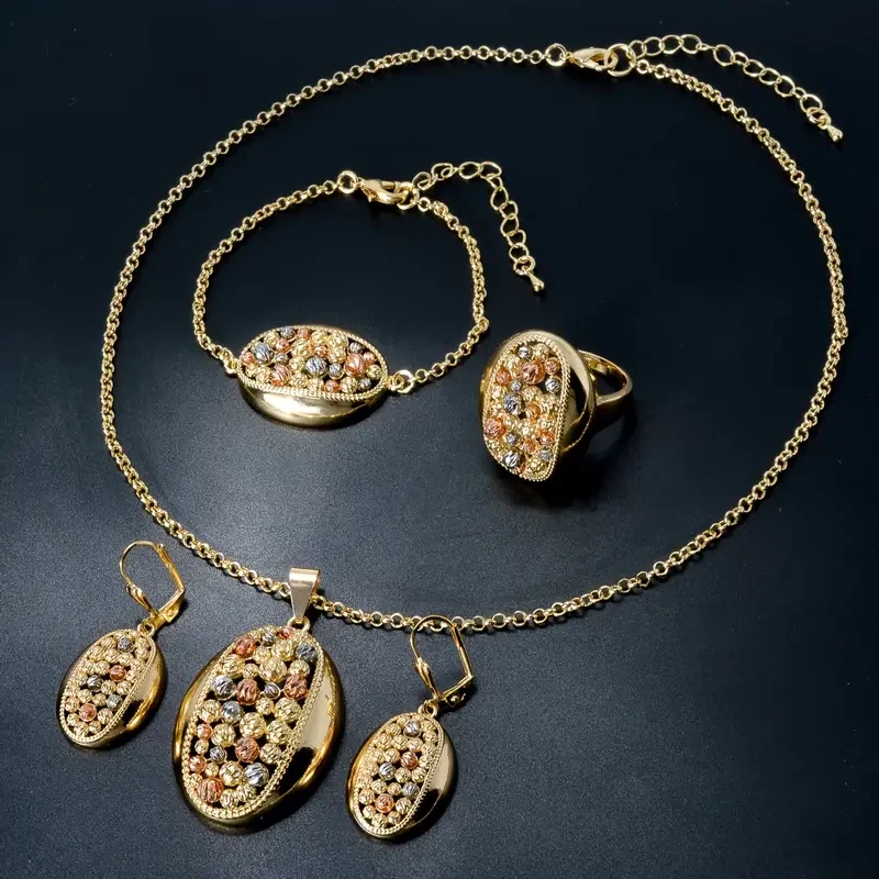 A Popular Set of Women'S Jewelry Including a Golden Copper Necklace Pendant