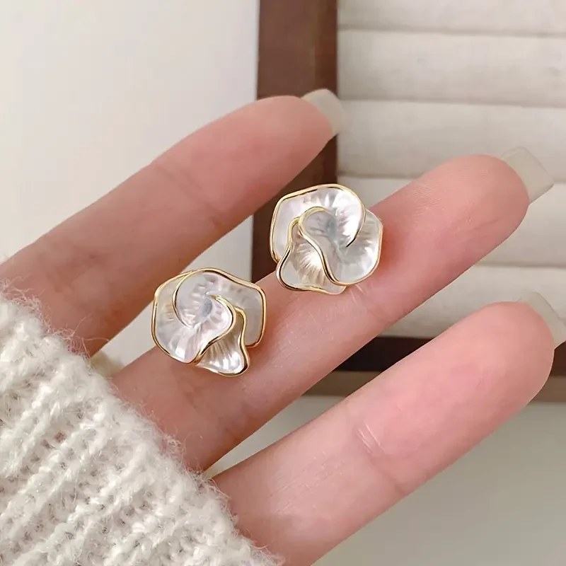 Elegant Camellia Flower Stud Earrings