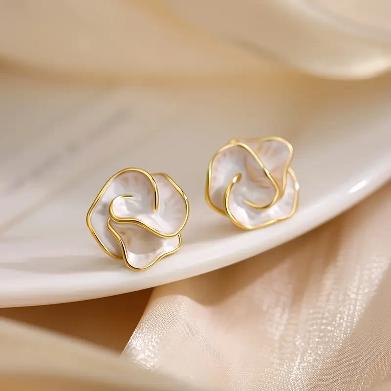 Elegant Camellia Flower Stud Earrings