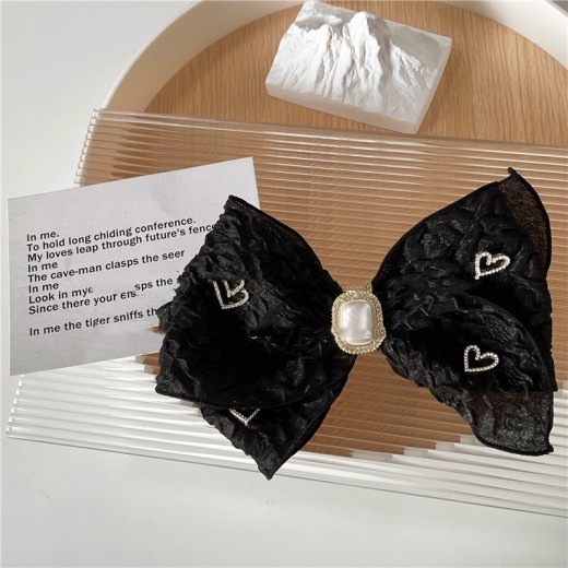 New Black Lace Hair Clip Retro Bow Love Rhinestone Spring