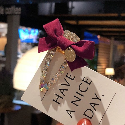 Cute bow rhinestone bangs clip