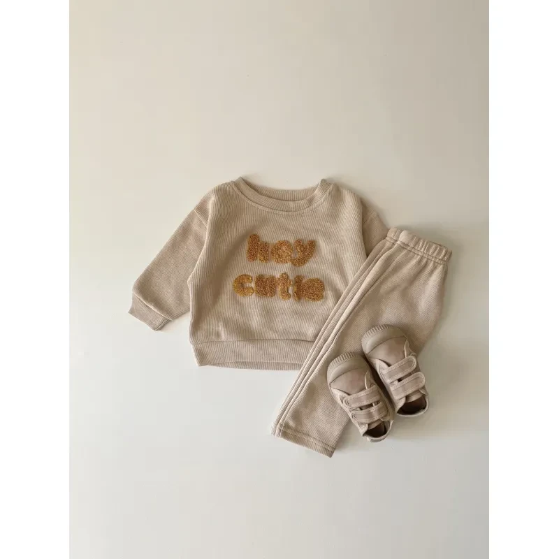 Spring And Autumn Newborn Alphabet Embroidery Baby Long Sleeve Two-piece Suit