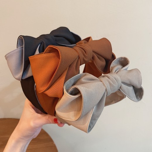 Retro Solid Color Three-dimensional Multilayer Bow Headband