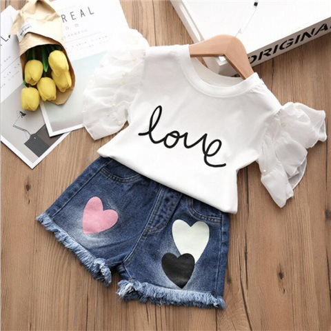 Summer Children's Cotton T-shirt Denim Shorts Two-piece Suit Fashion