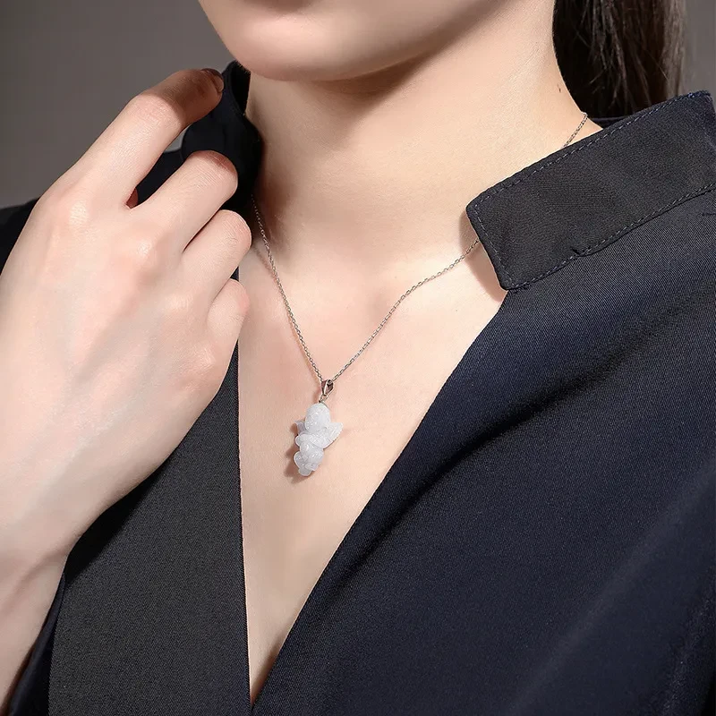 Natural Myanmar A Cargo Jade Angel Baby Pendant Silver Buckle Silver Chain Jade Pendant