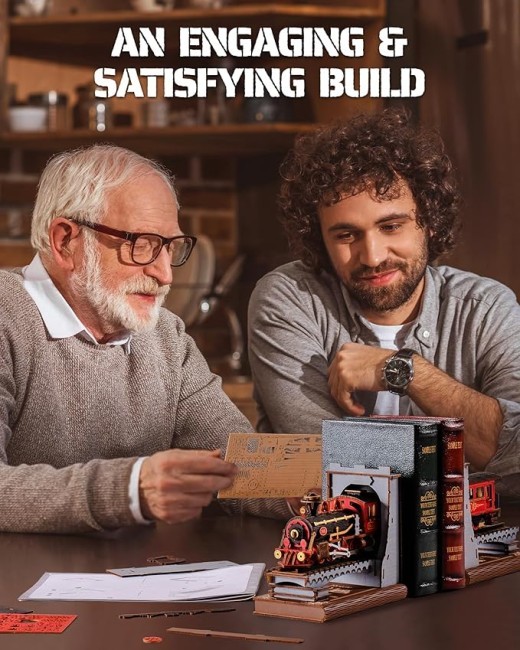 ROBOTIME Book Nook Book Ends Kits Century Train DIY Booknook 3D Wooden Puzzle Model Kit Bookend Bookshelf Decoration Gifts For Adults Kids Teens