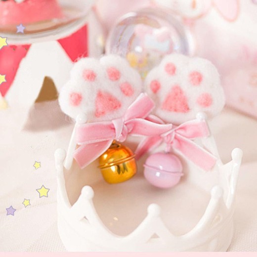 Handmade bow hairpin, bell side clip cat paw