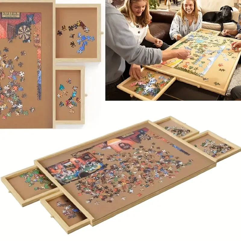 Wooden Jigsaw Puzzle Table with 4 Drawers