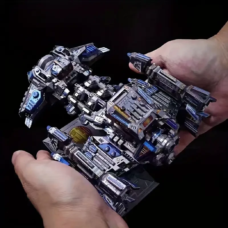 Detailed 3D Metal DIY Puzzle Model - Intricate Starship Design with Blue & Silver Accents