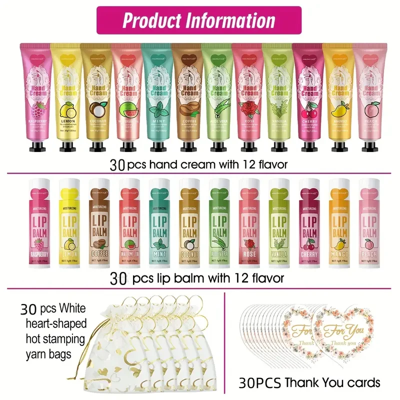 Miss FactorX 30pcs Gift Set: Hand Cream & Lip Balm Duos in 12 Scents
