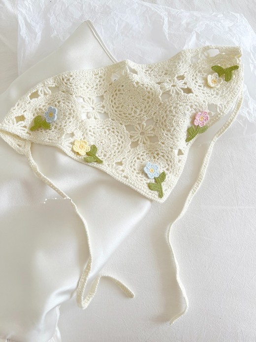 French Style Triangular Binder Retro Headcloth Knitted Headdress Photo