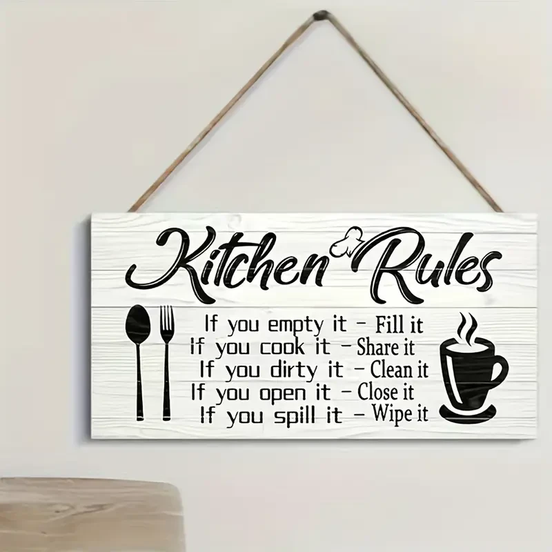1pc Classic Wooden "Kitchen Rules" Hanging Sign