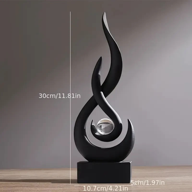 Elegant Black Flame & Pearl Ornament with 3cm Crystal Ball