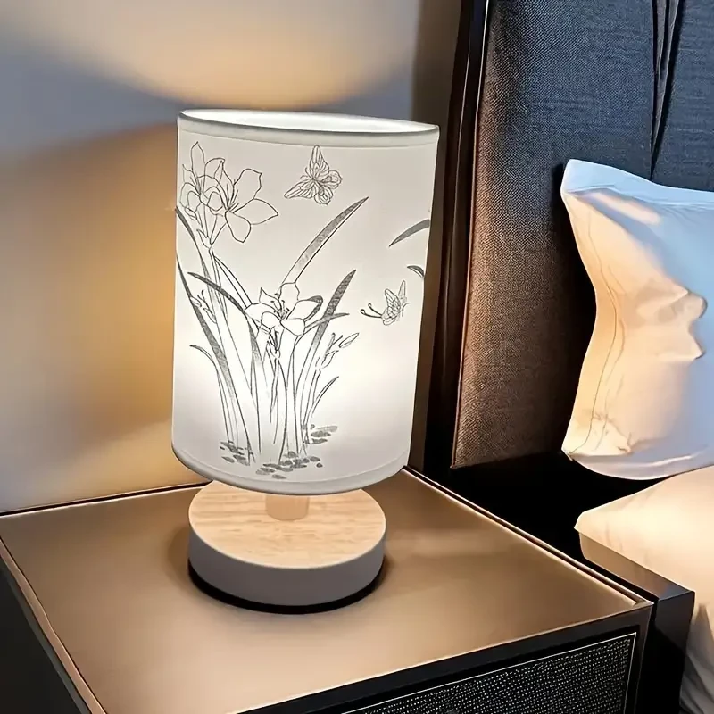 "Contemporary Light" Modern LED Table Lamp with Sisal Orchid Design - Adjustable Brightness & Solid Wood Base in 3 Colors, USB Powered