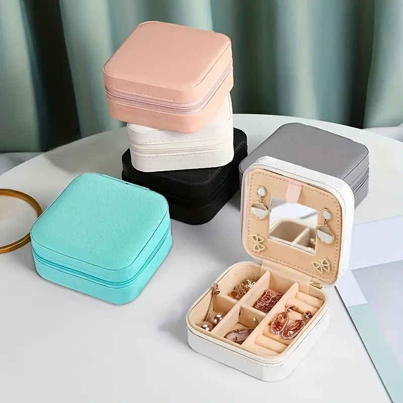 Korean-Style Portable Jewelry Box with Zipper Closure