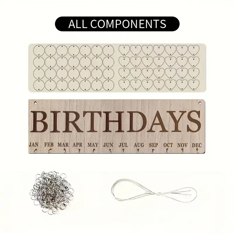 Wooden Birthday Calendar Hanging Sign with 50+ Customizable Hearts