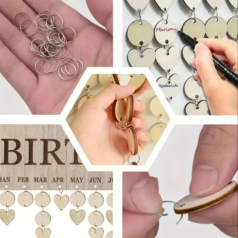 Wooden Birthday Calendar Hanging Sign with 50+ Customizable Hearts