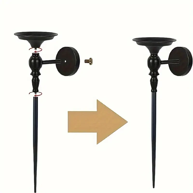 Set of 2 Vintage Black Staff Candle Holders