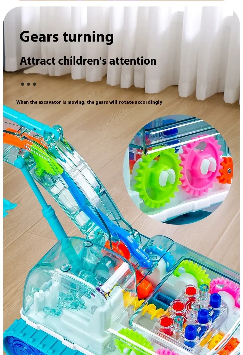 Children's Toy Transparent Mechanical Gear Excavator Movable Joint Light Toy