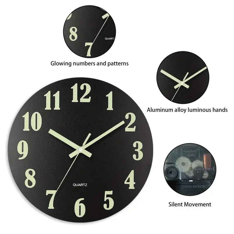 Retro Rustic Tuscan Simple 1pc Black Glow-in-the-Dark Wall Clock