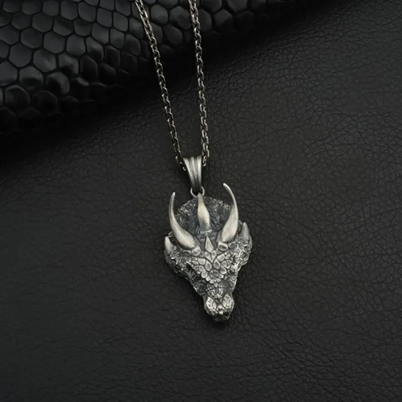 Fashion Retro Viking D-War Triangle Dragon Head Necklace