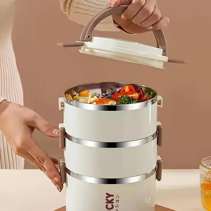 Stainless Steel Insulated Lunch Box with Lid - Leakproof, Multi-Layer, Portable Food Container for School, Office, and Camping