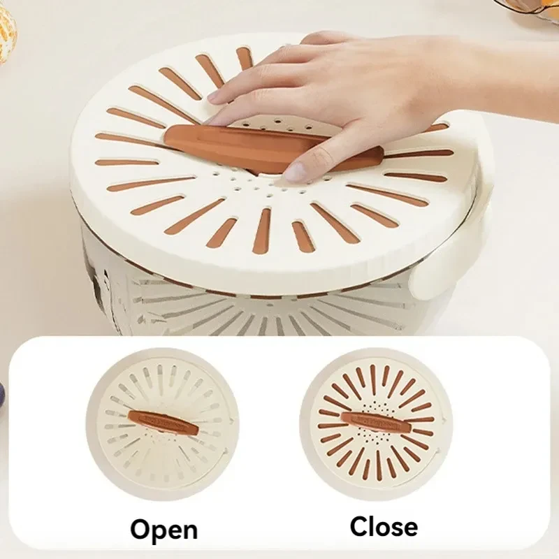 Fruit Drain Basket With Lid Vegetable Washing Bowl Foldable Handle Cleaning Colander