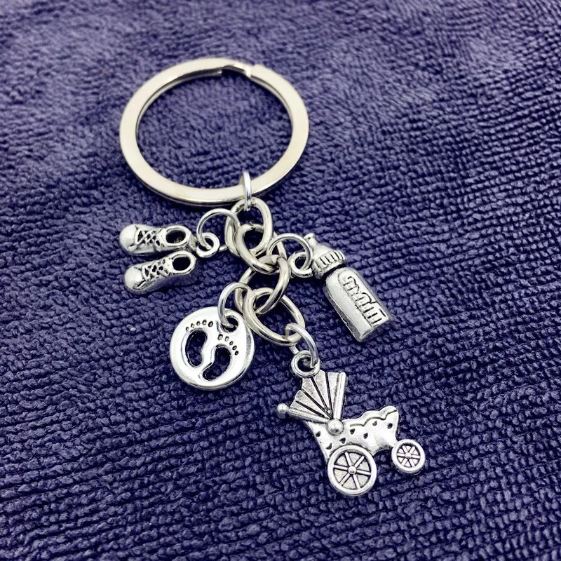 Stroller Baby Bottle Footprint New Mother's Memorial Keychain